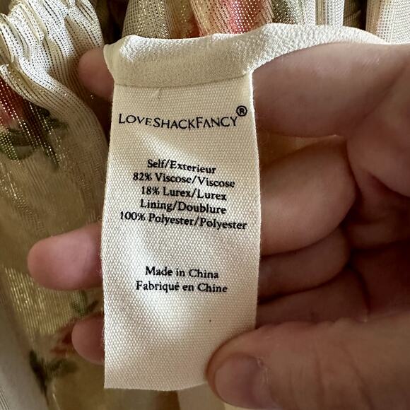 LoveShackFancy Antonie Halter Floral Metallic Maxi Dress Gown Golden Fog New - Picture 5 of 7